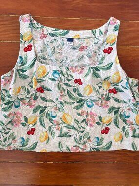 Old Navy Linen Blent Twee Fruit Floral Cropped Tank Top Summer
